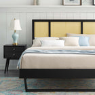 Modway Kelsea Cane and Wood Full Platform Bed with Angular Legs - Black-Wood Slat Support System