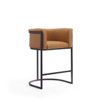 Manhattan Comfort Cosmopolitan 23.7" Mid-Century Modern Faux Leather Upholstered Counter Stool - Camel and Black - 3 Pack-Semi Circle Open Design with Tight Back Finish