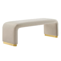 Modway Koda Performance Velvet Waterfall Long Bench - Brass/Almond-Performance Velvet Upholstery