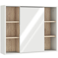 HOMCOM Wall Mounted Bathroom Storage Cabinet with Mirrored Door and Shelf - White-Wall-mounted design, takes up little space