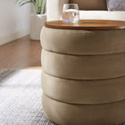 Modway Mezzo Round Performance Velvet Storage Ottoman - Taupe-Wood Grain Veneer Lid