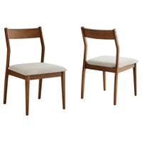 Modway - Solara Bois en tissu Fauteuils d’accompagnement à manger Ensemble de 2 - Noyer Tissage de bruyère beige-Ensemble de chaises latérales Rubberwood Rubberwood