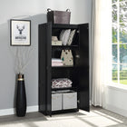 Manhattan Comfort Hopkins 29.61" Modern 4-Shelf Storage Closet - Black-Vertical Rectangular Geometric Door Design with Black Metal Pull Handles