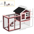 PawHut 49" Wooden Rabbit Hutch with Slant Roof and Run - Brown-Multiple door design provides easy access 