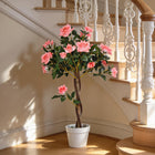 Outsunny 3' Decorative Artificial Rose Tree with Realistic Flowers - Pink-Weighted pot with cement and PE moss, ensures the fake tree stands stable 