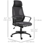 Vinsetto - Chaise de bureau en maille avec appui-tête réglable - noir-L’appuie‑tête peut monter ou descendre