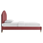 Modway Daisy Performance Velvet Queen Platform Bed with Wood Legs and Gold Metal Sleeves - Dusty Rose-Wood Slat Support System