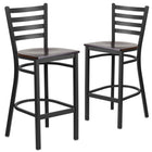 Flash Furniture - Tabouret de restaurant de la série HERCULES en métal noir avec dossier échelle - siège en bois de noyer-Ensemble de 2 tabourets de bar en métal pour la salle à manger