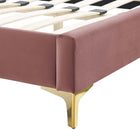 Modway Current Performance Velours Lit Plateforme Queen Avec Pieds en Métal Doré - Vieux Rose-Assemblée requise