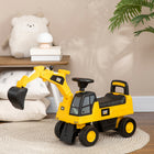 Aosom CAT Licensed Kids Manual Pedal Ride-On Excavator with Manual Shovel and Horn - Yellow-Under-seat storage - suitable for keeping toys and snacks 