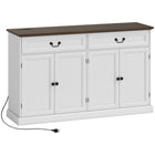 HOMCOM 55.1" L Sideboard Buffet Cabinet with Charging Station - White Wood Grain-A power strip with 2 outlets, 1 USB and 1 USB-C, plus a rear cable hole to keep wires neat and charging easy