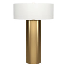 Hudson&Canal Wells 24" Tall Table Lamp with Fabric Shade - Brass/White-Mid-century modern design for your living room, workspace, or bedside table