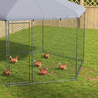 PawHut Chicken Coop with Cover - 13.1' x 11.4' - Silver-Made with solid galvanized steel for a stable structure 