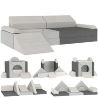 Qaba 12 PCS Modular Kids Play Couch, Child Sectional Sofa - Grey-This 12-piece modular couch, including a slide, inspires endless creative configurations
