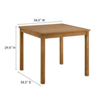 Modway Vienna 34" Square Outdoor Patio Teak Wood Dining Table - Natural-Teak Wood