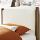 Modway Maven Twin Size Boucle Upholstered Platform Bed - Feather Walnut-Boucle Upholstered Headboard and Footboard