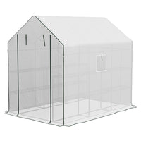 Outsunny Walk-in Greenhouse - 3 Tier - 12 Shelves - White- Walk-in greenhouse with four shelves on both sides
 