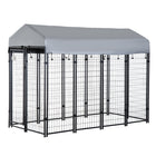 PawHut Outdoor Welded Wire Dog Kennel with Cover - 8' x 4' x 6' - Black/Silver-Heavy steel ensures durability and security for your pet 