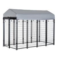 PawHut - Chenil pour chien d’extérieur en fil soudé avec toit 8 pi L x 4 pi l x 6 pi H-L'acier lourd garantit la durabilité et la sécurité pour votre animal 