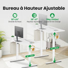 IMHome - Bureau assis-debout électrique réglable en hauteur avec 3 réglages de mémoire - 55 po x 24 po - Plateau blanc / structure blanche-Parfait pour les bureaux informatiques pouvant accueillir 2 à 3 écrans et un ordinateur portable. Que ce soit comme bureau de travail, bureau pour lit ou bureau debout, il offre un espace généreux pour une productivité bien organisée. Deux crochets intégrés permettent de garder vos écouteurs, sacs et autres accessoires à portée de main tout en maintenant un espace de tra