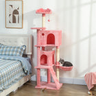 PawHut 63" Cat Tree with Sisal Scratching Posts and Condos - Pink-Thickened base and anti-tip strap ensure stability for 1-3 cats' play 