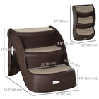 PawHut Foldable 3-Step Pet Stairs with Non-slip Treads - Brown-Nonskid feet, carpeted stair treads for added protection and comfort 