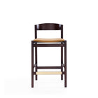 Manhattan Comfort Klismos 20" Mid-Century Modern Faux Leather Upholstered Counter Stool - Camel and Dark Walnut - 3 Pack-Low Back Design with Upholstered Seated Cushion