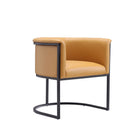 Manhattan Comfort Cosmopolitan 24" Mid-Century Modern Faux Leather Upholstered Dining Chair - Saddle and Black - Set of 2-Semi Circle Open Design with Tight Back Finish