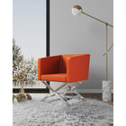 Manhattan Comfort Hollywood 25.6" Contemporary Faux Leather Upholstered Accent Chair - Orange and Polished Chrome - 2 Pack-Expertly Constructed of Lightweight, Solid Aluminum with Contemporary Polished Chrome Finish Base