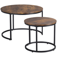 HOMCOM 29" Round Nesting Tables with Metal Frame - Rustic Brown - 2 Pack-Includes two coffee tables, a perfect addition to your home