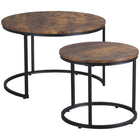 HOMCOM - Tables gigognes rondes 29 po avec cadre en métal - brun rustique - Paquet de 2-Comprend deux tables basses, un ajout parfait à votre maison