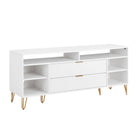 Manhattan Comfort DUMBO 62.99" Modern TV Stand - White-Stylish Splayed Gold Metal Legs Adding Seamless Fashion Design and Durability. Leg Height: 7.32 in