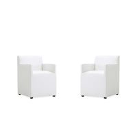 Manhattan Comfort Anna Square 22.83" Modern Faux Leather Upholstered Dining Armchair - Cream - Set of 2-Modern Dining Armchair for Dining Room and Task Use. Set of 2