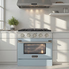 Kucht 30" KNG Series Pro Style Natural Gas Range - Stainless Steel/Light Blue-Heavy-duty cast-iron cooking grates withstand intense heat and allow cookware to move between burners without lifting