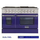 Kucht 48" KDF Series Pro Style Propane Ready Dual Fuel Range - Stainless Steel/Blue-Professional class range features 2-20000 BTU dual burners with simmer, 2-12000 BTU burners, 2-9000 BTU burners and 2-6000 BTU burners