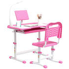 Qaba - Ensemble bureau et chaise réglables en hauteur pour enfants - Rose-Vos enfants peuvent également régler l'angle du plateau de la table jusqu'à 45° 