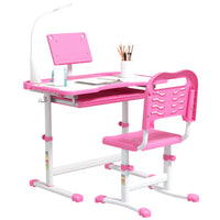 Qaba - Ensemble bureau et chaise réglables en hauteur pour enfants - Rose-Vos enfants peuvent également régler l'angle du plateau de la table jusqu'à 45° 
