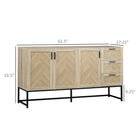 HOMCOM 61.4" L Sideboard Buffet Cabinet with 3 Drawers - Oak-Fits for dining room, kitchen, living room, or other limited spaces that need more storage