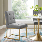 Modway Privy Gold Stainless Steel Upholstered Fabric Dining Accent Chair - Gold/Light Grey-Biscuit-Tufted Details