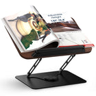 ShoppingAll Foldable Adjustable Book Holder with 360° Rotating Base and Elastic Clips - Black-360° Adjustable Design - Find the perfect angle for reading, studying, or cooking with ease. Whether you’re at your desk, kitchen counter, or in bed, enjoy total comfort and convenience.