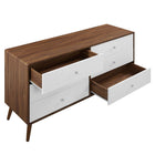 Modway Transmit 60" Dresser - Walnut White-Splayed and Tapered Wood Legs