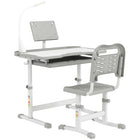 Qaba - Ensemble bureau et chaise pour enfants réglable en hauteur, bureau d’écriture pour étudiant - gris-La hauteur de la table et de la chaise est réglable  
