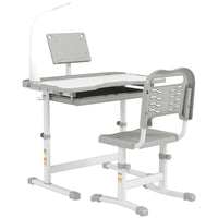 Qaba - Ensemble bureau et chaise pour enfants réglable en hauteur, bureau d’écriture pour étudiant - gris-La hauteur de la table et de la chaise est réglable  
