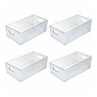 Azar Narrow Storage Tote Bin With Handle - 5.12" x 6.5"x 16.14" - Clear - 4 Pack-Narrow design fits easily into shelves, cabinets, and tight storage areas