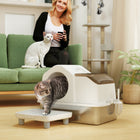 PawHut - boîte à litière pour chat en acier inoxydable extra large avec parois hautes-Le couvercle à rabat et l'acier inoxydable facilitent le nettoyage 