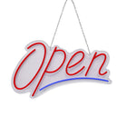 Futech Indoor Open Sign - 24" x 13" - Red/Blue Neon-Bright, Steady LED Illumination: Constant light output clearly signals your business is open, making it easy for customers to spot your storefront at a glance.
