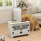 PawHut Xlarge Raised Dog Bowl Stand with 2 Stainless Steel Bowls and Storage - White-Capacity of a single bowl is 2000ml 