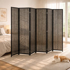HOMCOM 6 Panel Bamboo Hand-Woven Freestanding Room Divider for Home Office - Black-No assembly required. Open the box and use it