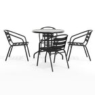 Table ronde de 31,5 po en verre et en métal, 4 chaises empilables noires en aluminium, dossier à lattes (TLH-072RD-017CBK4-GG)-6
