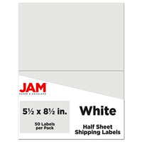 JAM Paper Shipping Labels, Half Sheet, 5.5 x 8.5, White, 50 Pack-Shipping Labels